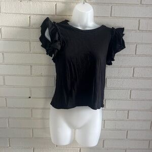 Black Frilly Sleeve Tank Top - Industry | XS
